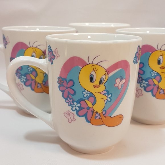 Set of 4 Vintage Warner Brothers Looney Tunes Tweetie Bird Mugs Teacups Gibson - Picture 4 of 16